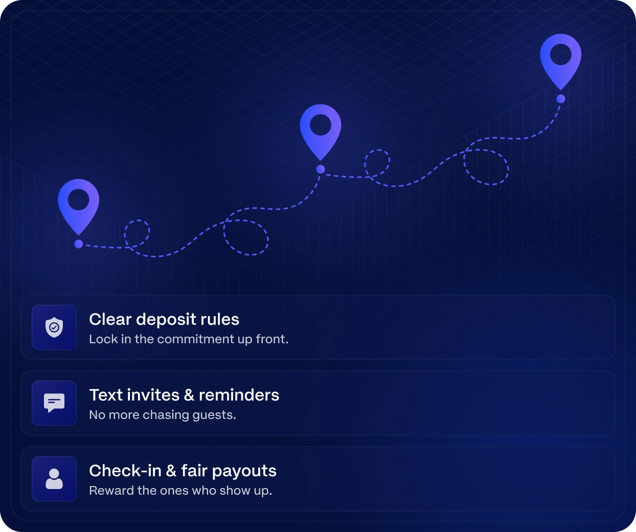 Clear deposits, proven arrival, fair no-show payouts. product screenshot for Suave Creators software development